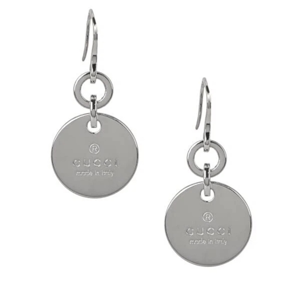 Gucci Silver Round Logo Drop Earrings